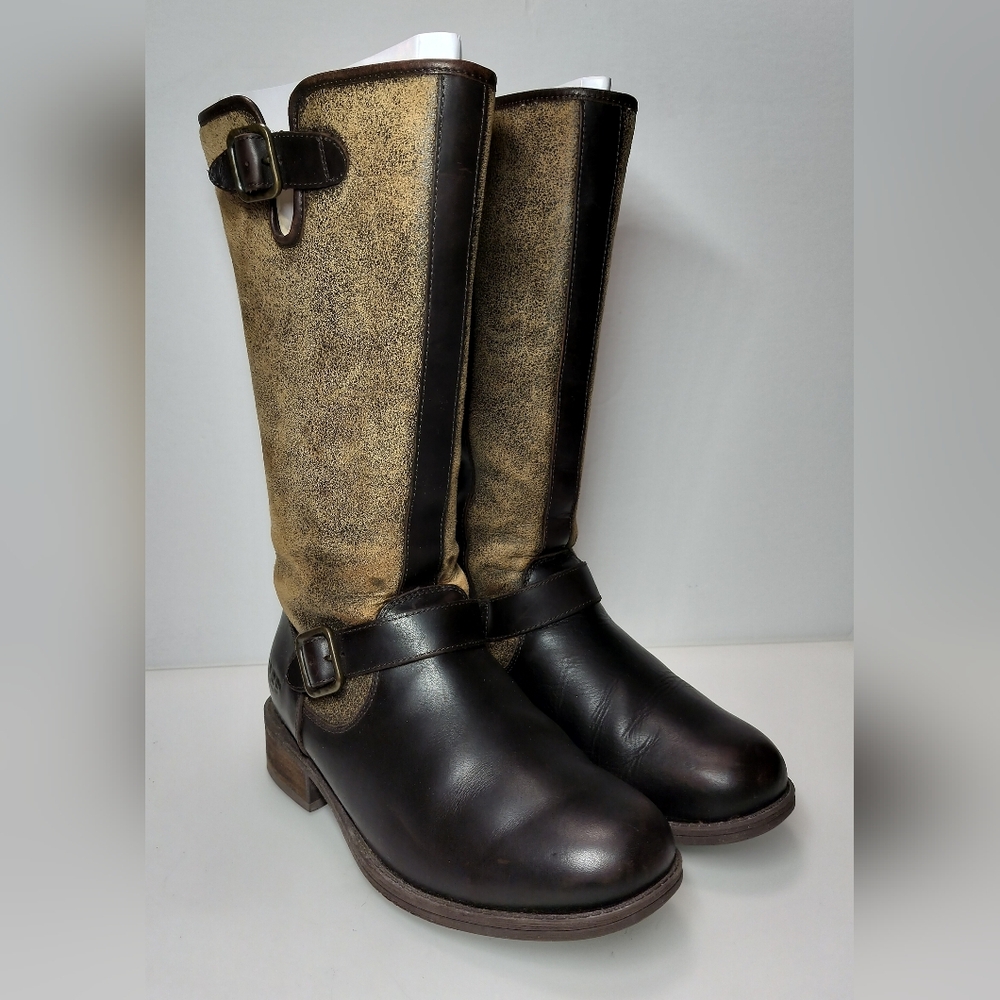 UGG Australia Chancery Water Resistant Shearling Lines Brown Leather Boots S 7.5 - Picture 4 of 16